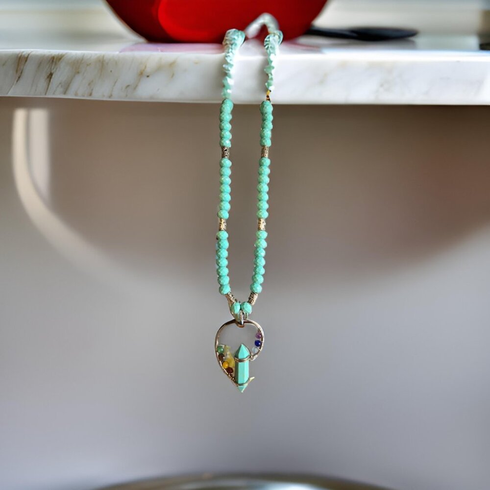 Teal Chakra Necklace  20 inches long